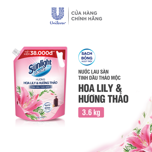 Picture of Nước Lau Sàn Sunlight Tinh Dầu Thảo Mộc Hương Hoa Lily Túi 3.6kg