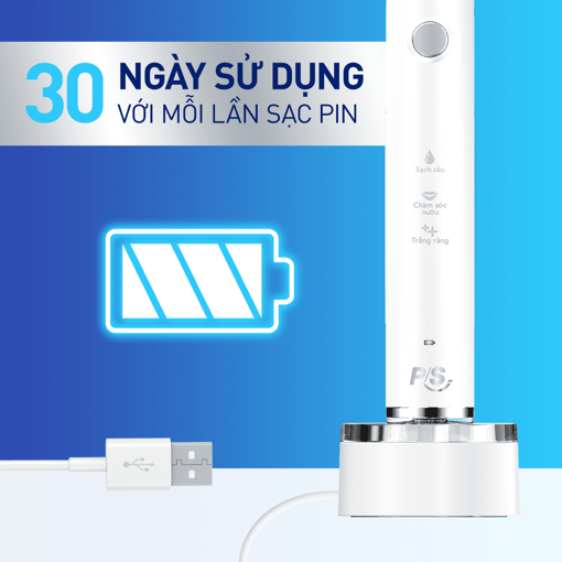 Picture of Bàn Chải Điện P/S S100 PRO - Công Nghệ Sóng Âm, Chải Sạch Mảng Bám Tới 10X - Trắng Sáng