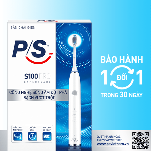 Picture of Bàn Chải Điện P/S S100 PRO - Công Nghệ Sóng Âm, Chải Sạch Mảng Bám Tới 10X - Trắng Sáng