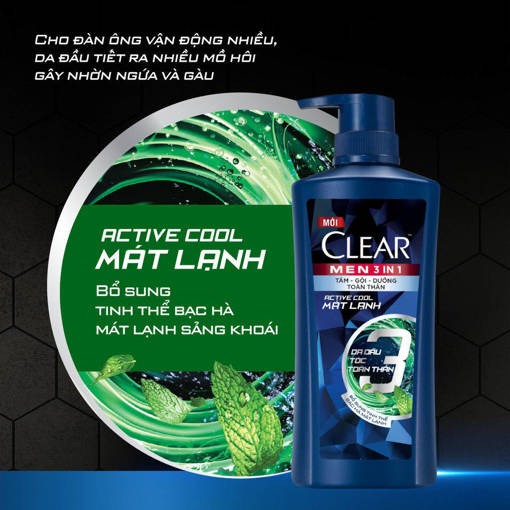 Ảnh của Dầu tắm gội Clear Men 3 trong 1 Active Cool 630g