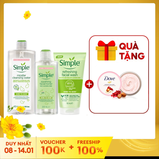 Ảnh của Combo Simple 3 bước cho da khỏe đàn hồi + Tặng Tẩy da chết Dove lựu đỏ 50g