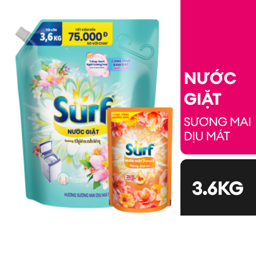 Ảnh của [Tặng Nước giặt Surf 350g] Nước giặt Surf hương Sương mai dịu mát 3.6kg