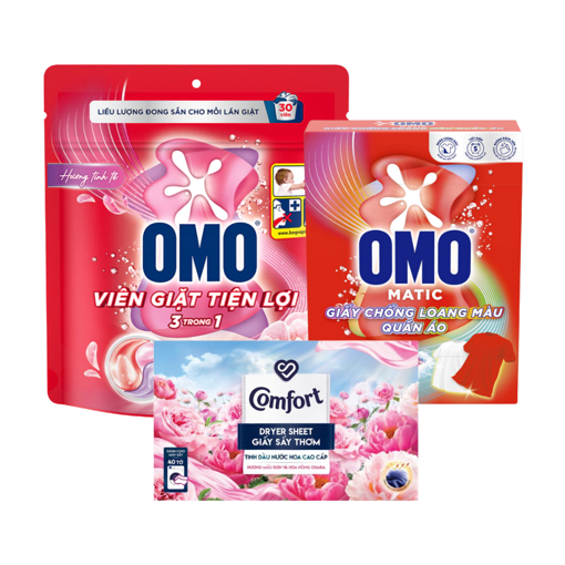 Ảnh của Combo Viên giặt, Giấy chống loang màu OMO và Giấy thơm Comfort