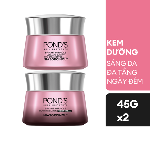 Ảnh của Combo Kem dưỡng da ban ngày và ban đêm Pond's Bright Miracle mờ thâm sạm với 50X Niasorcinol 45g