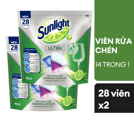 Ảnh của Combo 2 Viên rửa chén Sunlight 14 trong 1 túi 28 viên