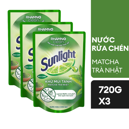 Ảnh của Combo 3 Nước rửa chén Sunlight Khử mùi tanh Matcha Trà nhật túi 720g