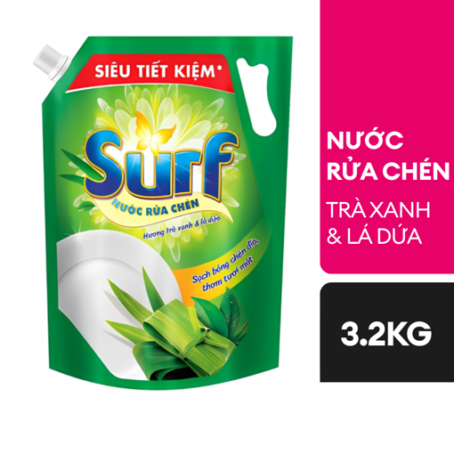 Ảnh của Nước rửa chén Surf hương Trà xanh & Lá dứa túi 3.2kg