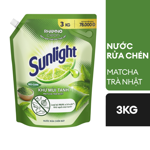 Ảnh của Nước rửa chén Sunlight Khử Mùi Tanh Matcha Trà Nhật túi 3kg