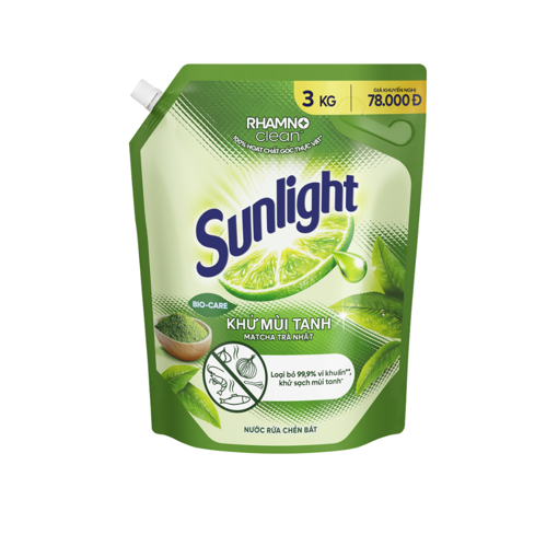 Ảnh của Nước rửa chén Sunlight Khử Mùi Tanh Matcha Trà Nhật túi 3kg
