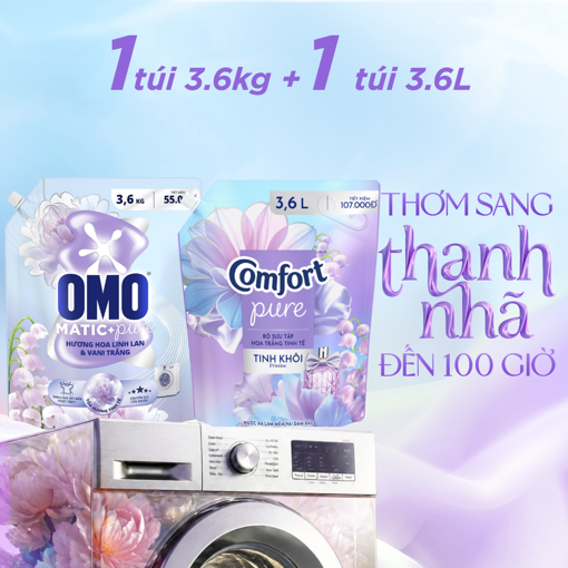 Picture of [Combo Giặt Xả] Nước giặt OMO Cửa trước hương Hoa Linh Lan & Vani Trắng 3.6kg + Nước xả vải Comfort Hoa Trắng Tinh Khôi 3.6l